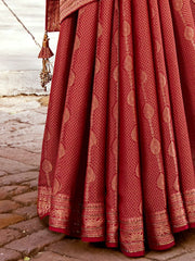 Women's Pure Red Woven Design Designer Saree With Blouse Piece-KLKRUTI5201