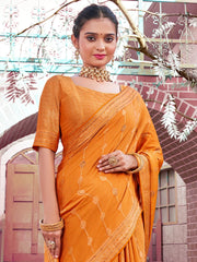 Women's Pure Orange Woven Design Designer Saree With Blouse Piece-KLKRUTI5203