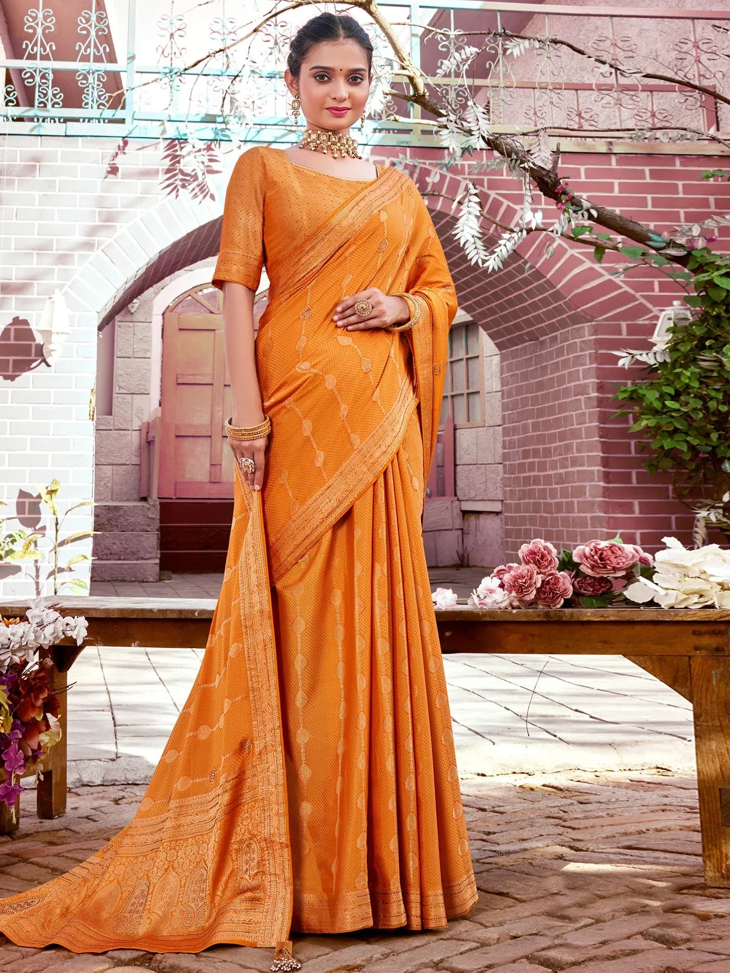 Orange Silk Saree: Woven Designer Saree - Indian Sarees