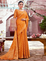 Women's Pure Orange Woven Design Designer Saree With Blouse Piece-KLKRUTI5203