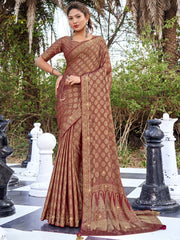 Women's Pure Maroon Woven Design Designer Saree With Blouse Piece-KLKRUTI5205