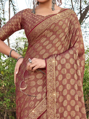 Women's Pure Maroon Woven Design Designer Saree With Blouse Piece-KLKRUTI5205