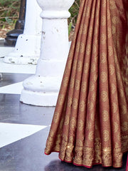 Women's Pure Maroon Woven Design Designer Saree With Blouse Piece-KLKRUTI5205
