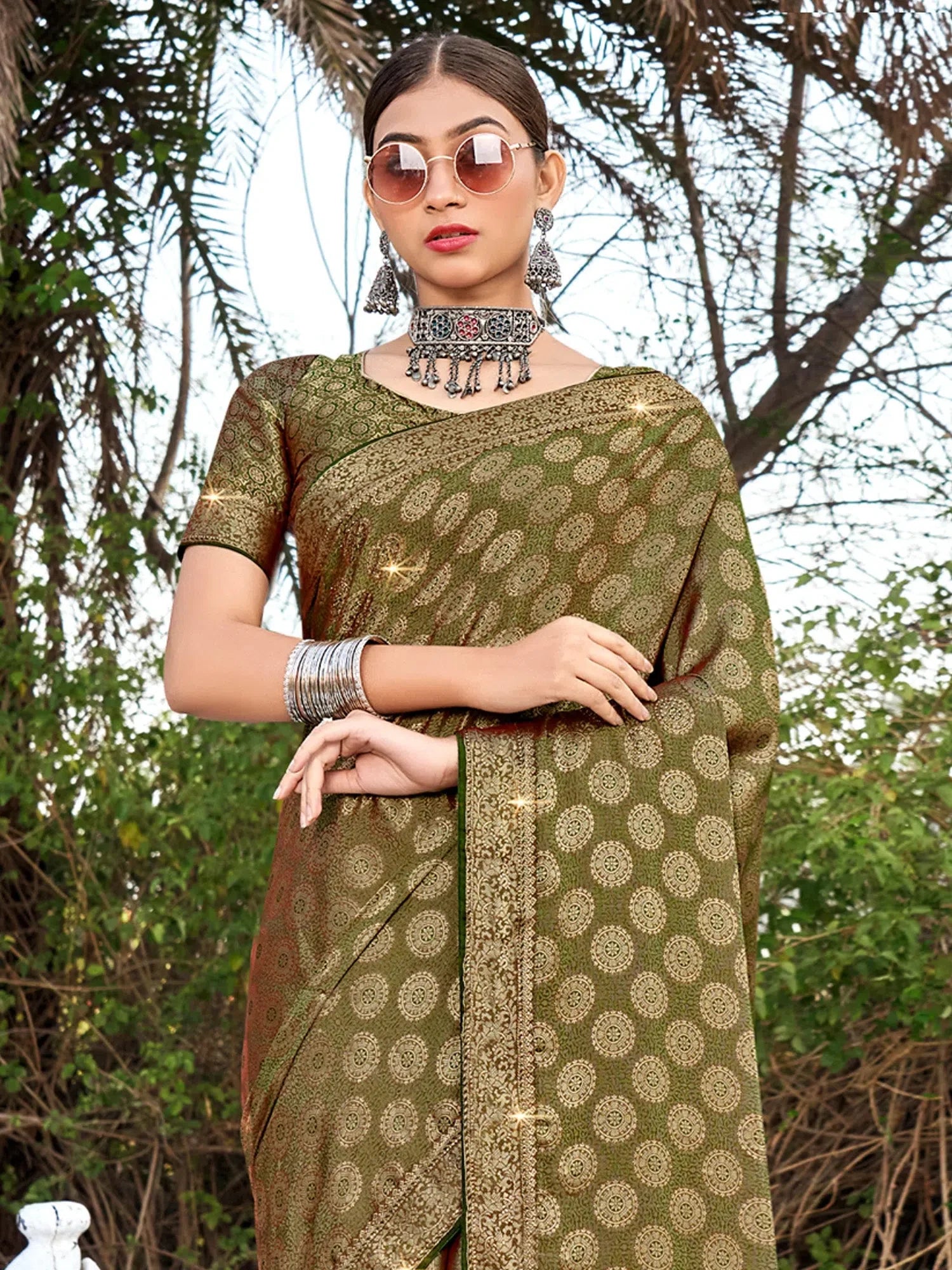 Olive Silk Saree: Woven Designer Saree | Indian Sari