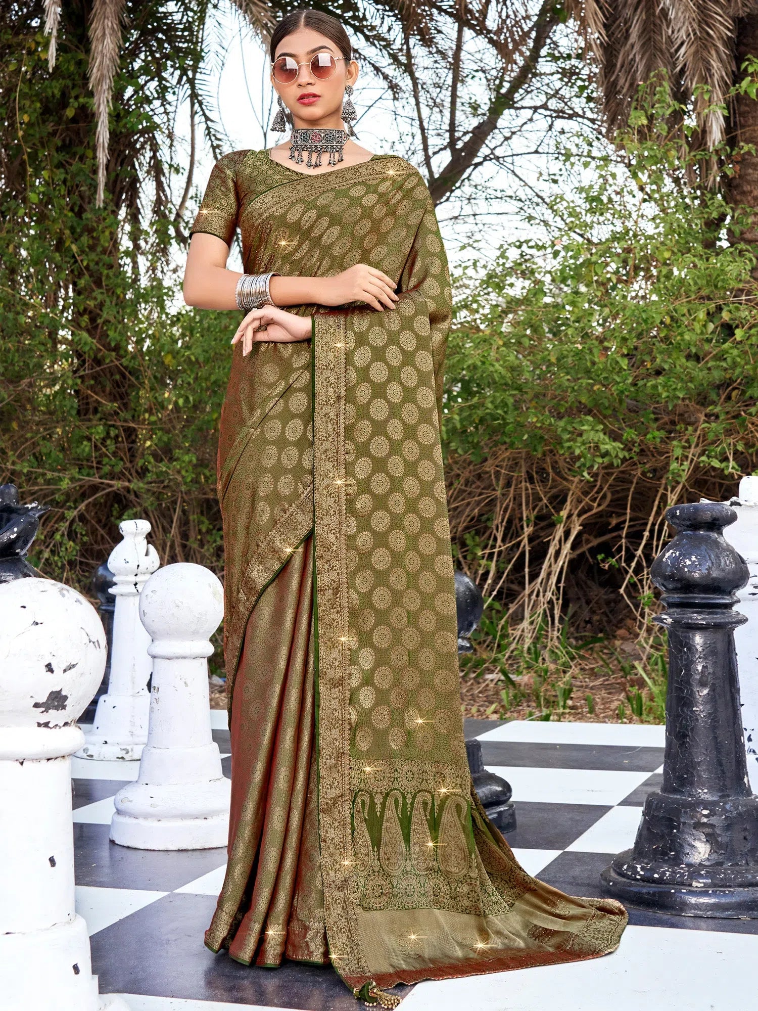 Olive Silk Saree: Woven Designer Saree | Indian Sari