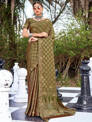 Women's Pure Olive Woven Design Designer Saree With Blouse Piece-KLKRUTI5208