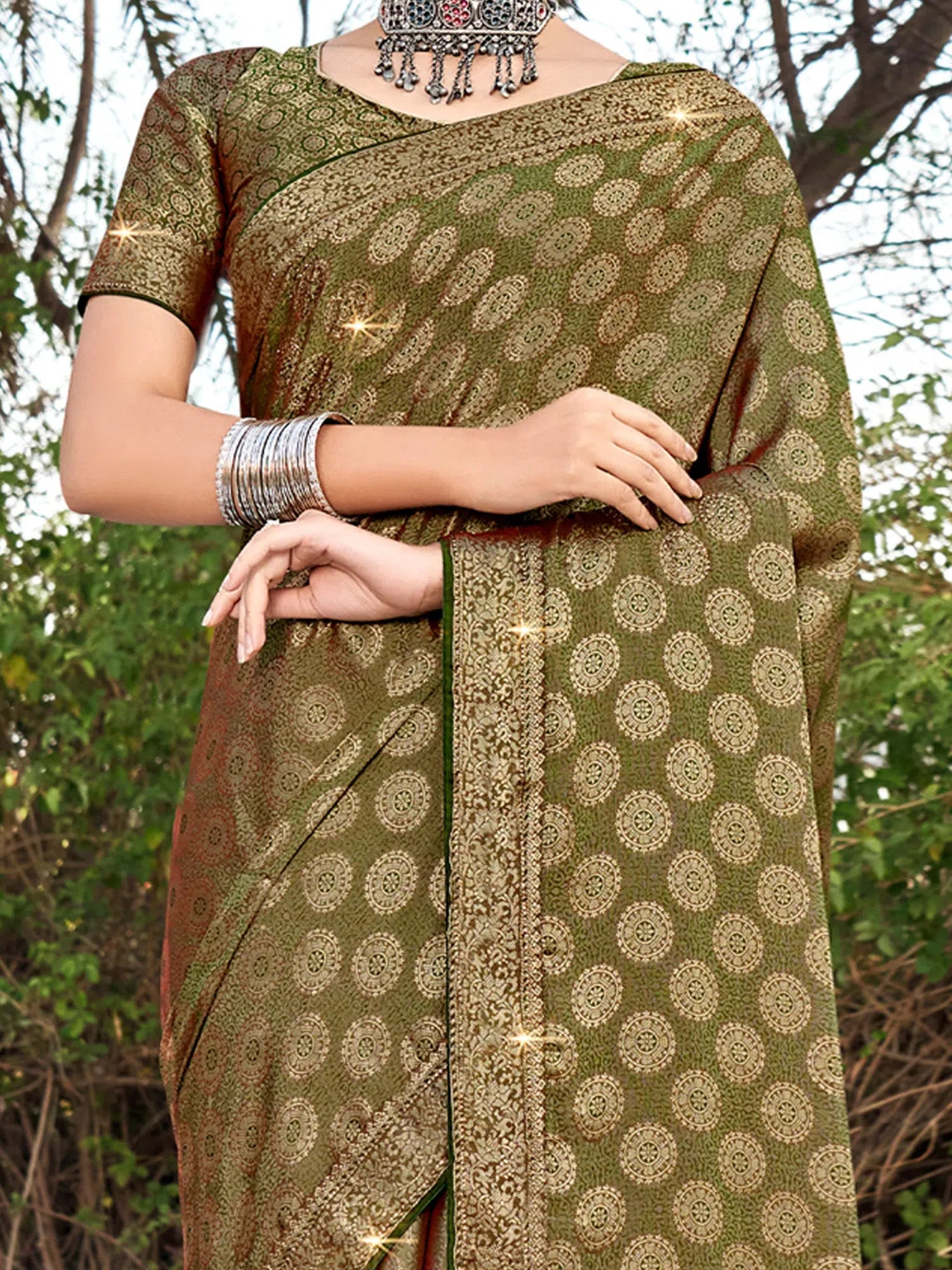 Olive Silk Saree: Woven Designer Saree | Indian Sari