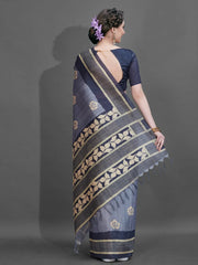 Women's Cotton Blend Teal Blue Printed Designer Saree With Blouse Piece-ENISA104
