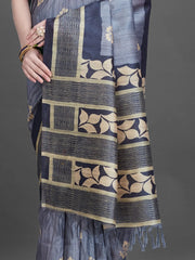 Women's Cotton Blend Teal Blue Printed Designer Saree With Blouse Piece-ENISA104