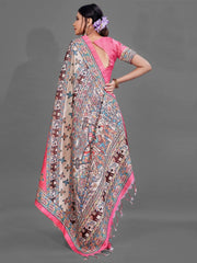 Women's Cotton Blend White Printed Designer Saree With Blouse Piece-RAGINI107