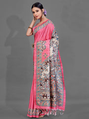 Women's Cotton Blend White Printed Designer Saree With Blouse Piece-RAGINI107
