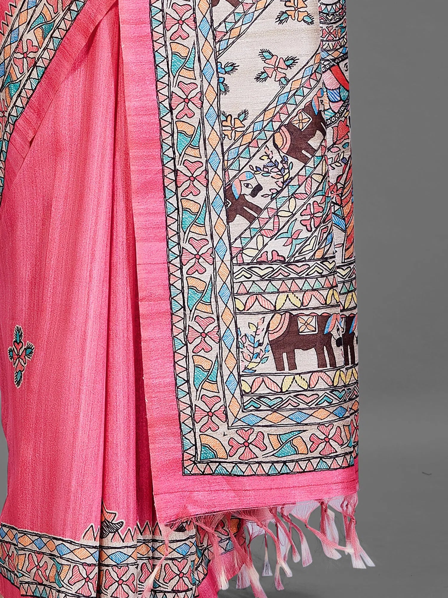 Pink Digital Print Indian Sari - Designer Polyester Saree