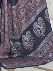 Women's Crepe Navy Blue Digital Print Celebrity Saree With Blouse Piece-KLMKR232004