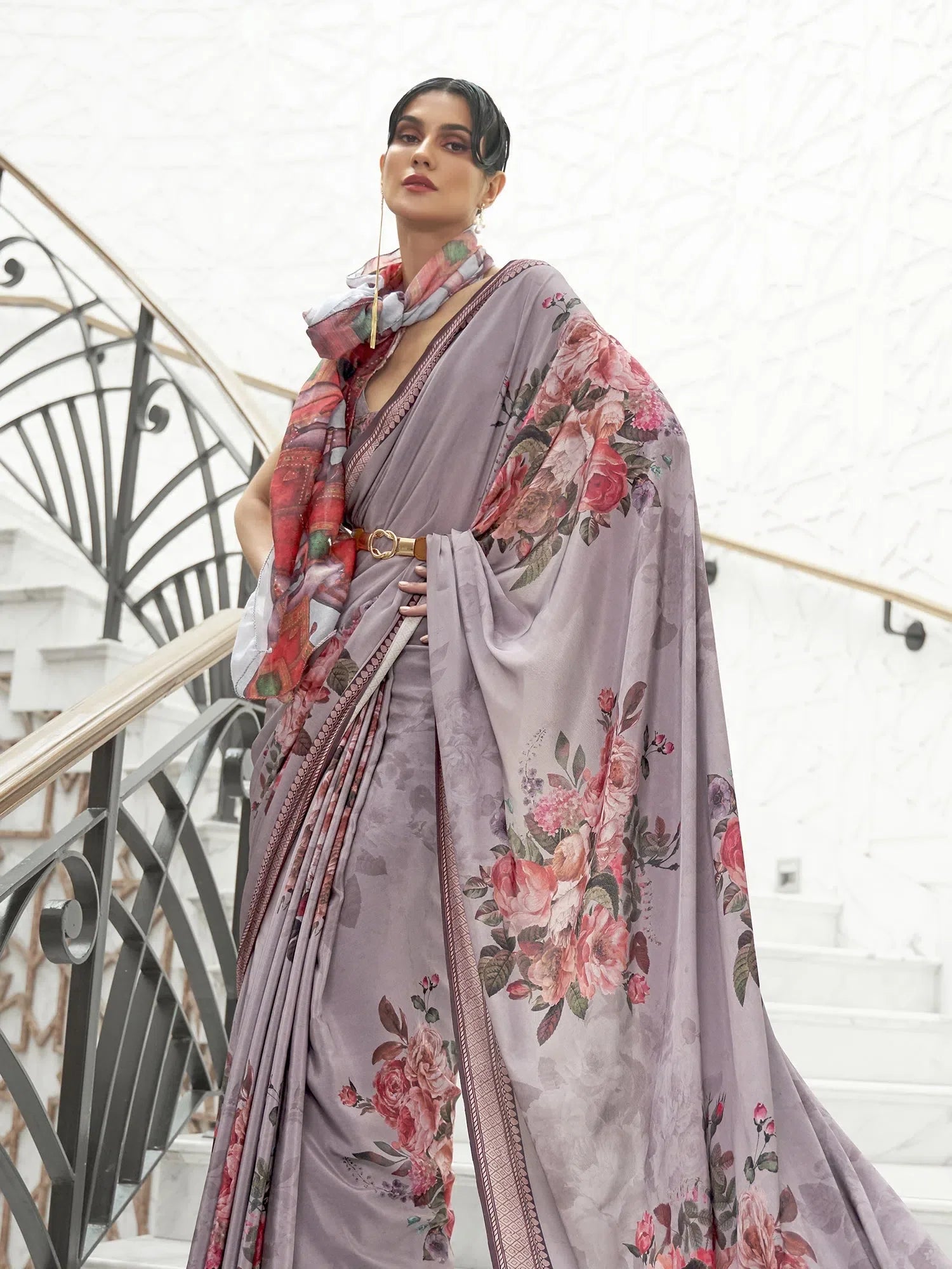 Grey Digital Print Saree | Indian Sarees & Designer Sarees