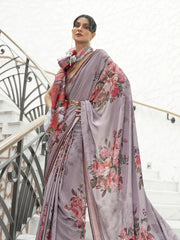 Women's Cotton Blue Printed Designer Saree With Blouse Piece-MINAXI1008