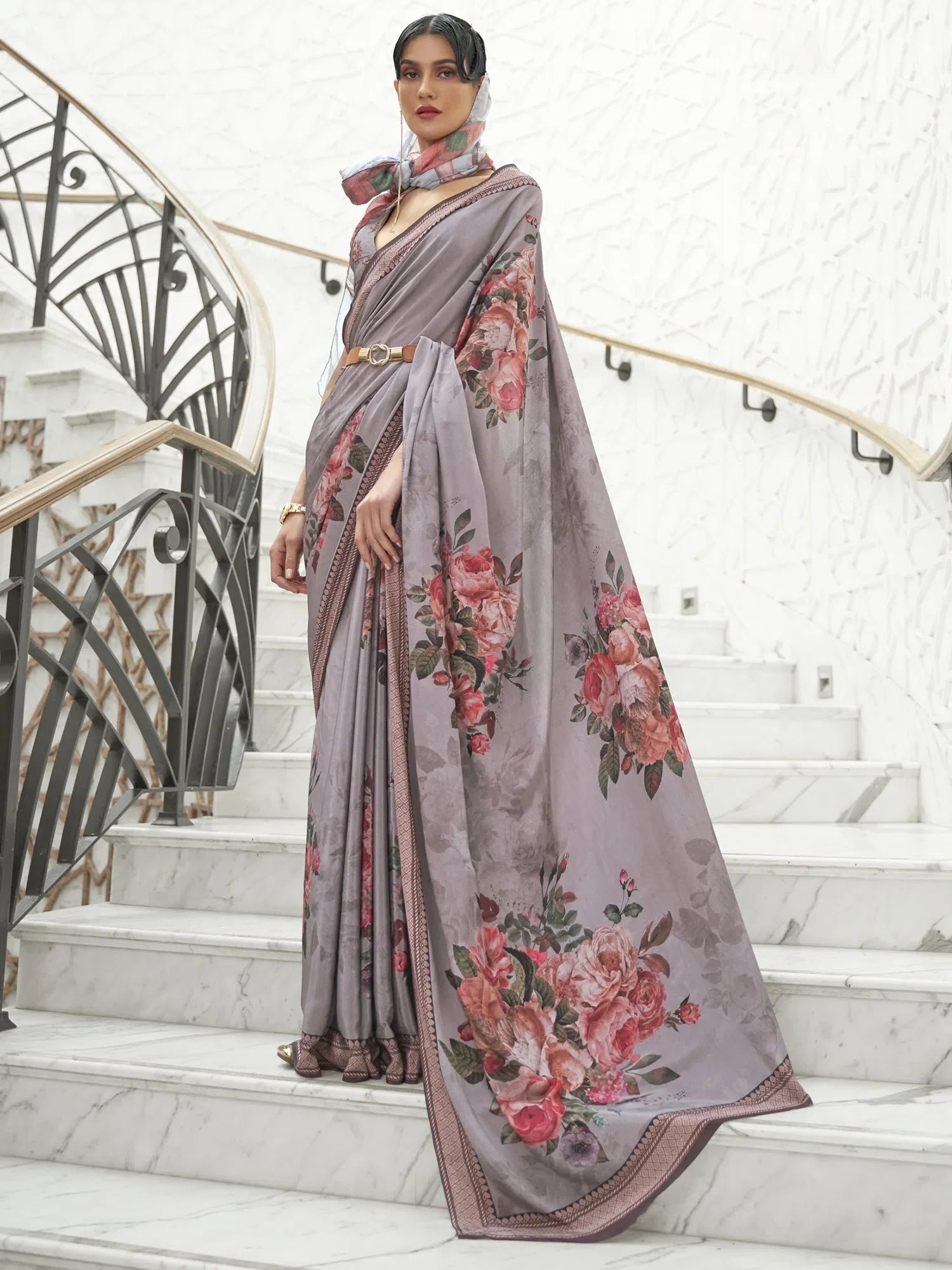 Grey Digital Print Saree | Indian Sarees & Designer Sarees