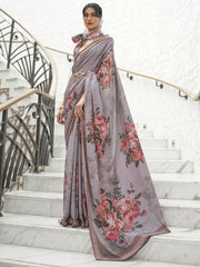 Women's Cotton Blue Printed Designer Saree With Blouse Piece-MINAXI1008
