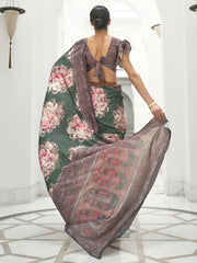 Women's Cotton Blue Printed Designer Saree With Blouse Piece-MINAXI1103