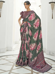 Women's Cotton Blue Printed Designer Saree With Blouse Piece-MINAXI1103