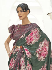 Women's Cotton Blue Printed Designer Saree With Blouse Piece-MINAXI1103