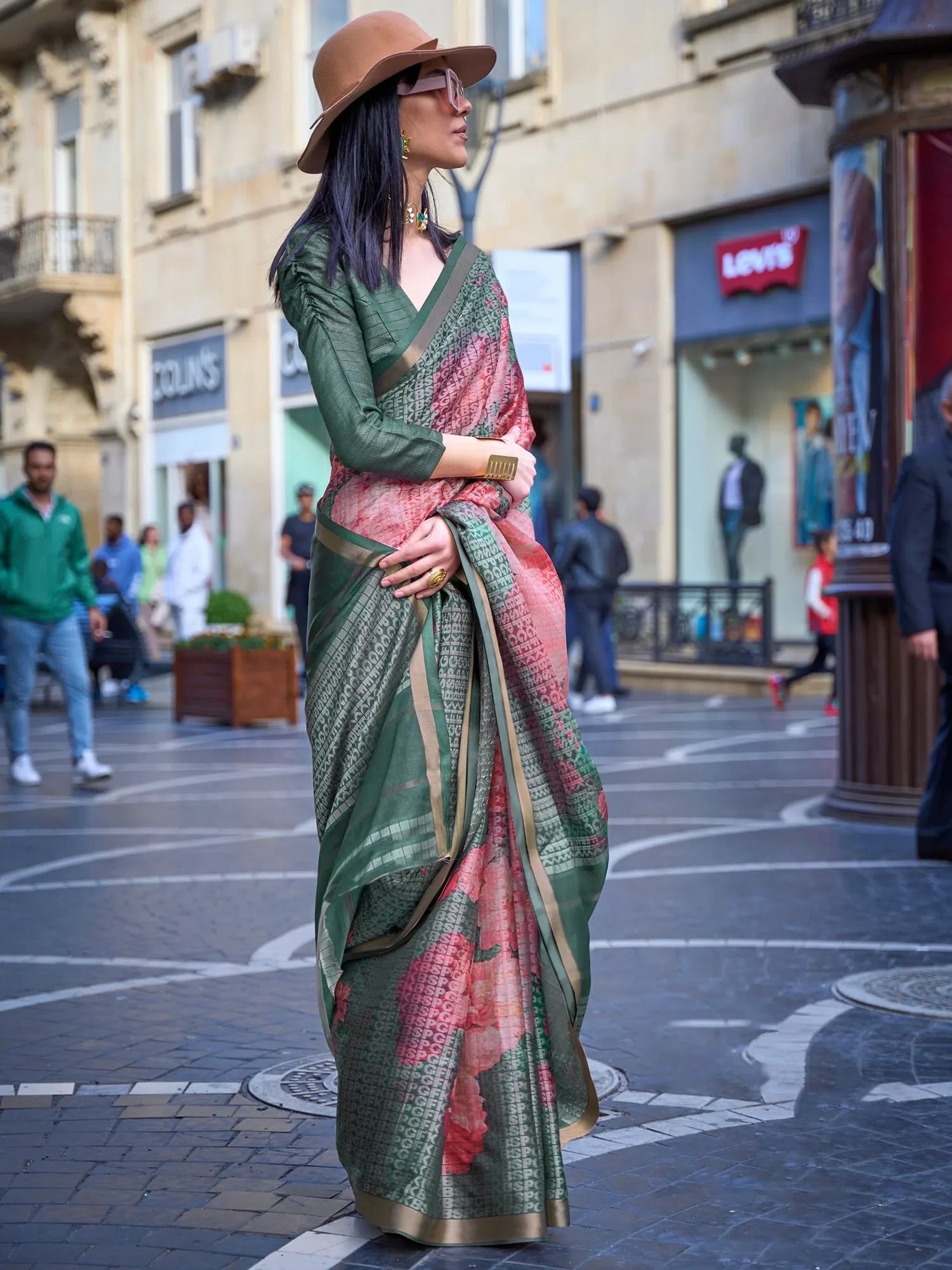 Red Viscose Saree - Designer Indian Sari with Blouse