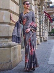 Women's Viscose  Grey Woven Design Designer Saree With Blouse Piece-KLOCK329004