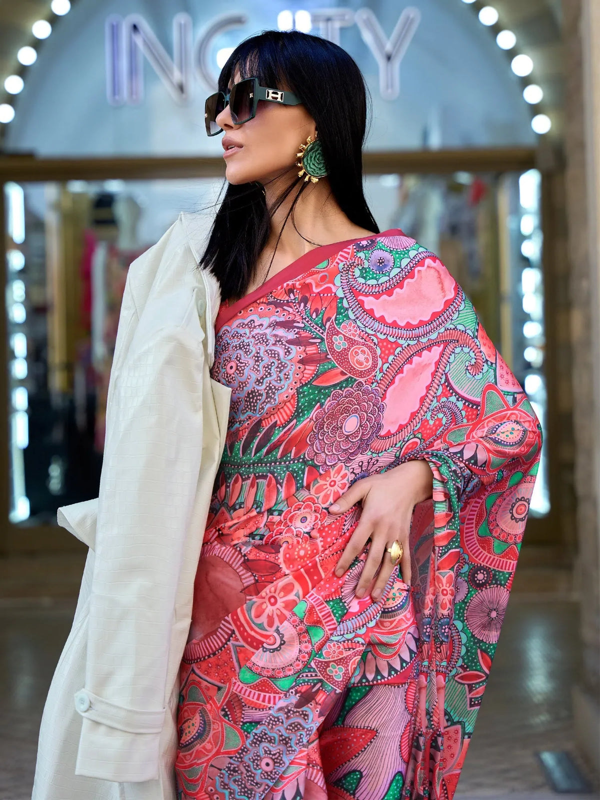 Women's Cotton Blue Printed Designer Saree With Blouse Piece-MINAXI1310