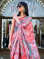 Women's Cotton Blue Printed Designer Saree With Blouse Piece-MINAXI1310