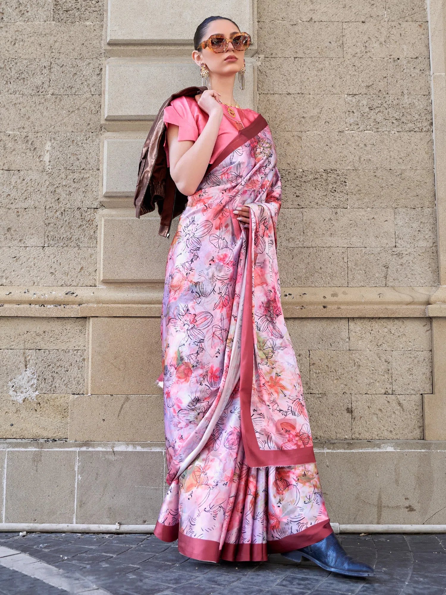 Mauve Digital Print Saree | Indian Sarees & Blouse