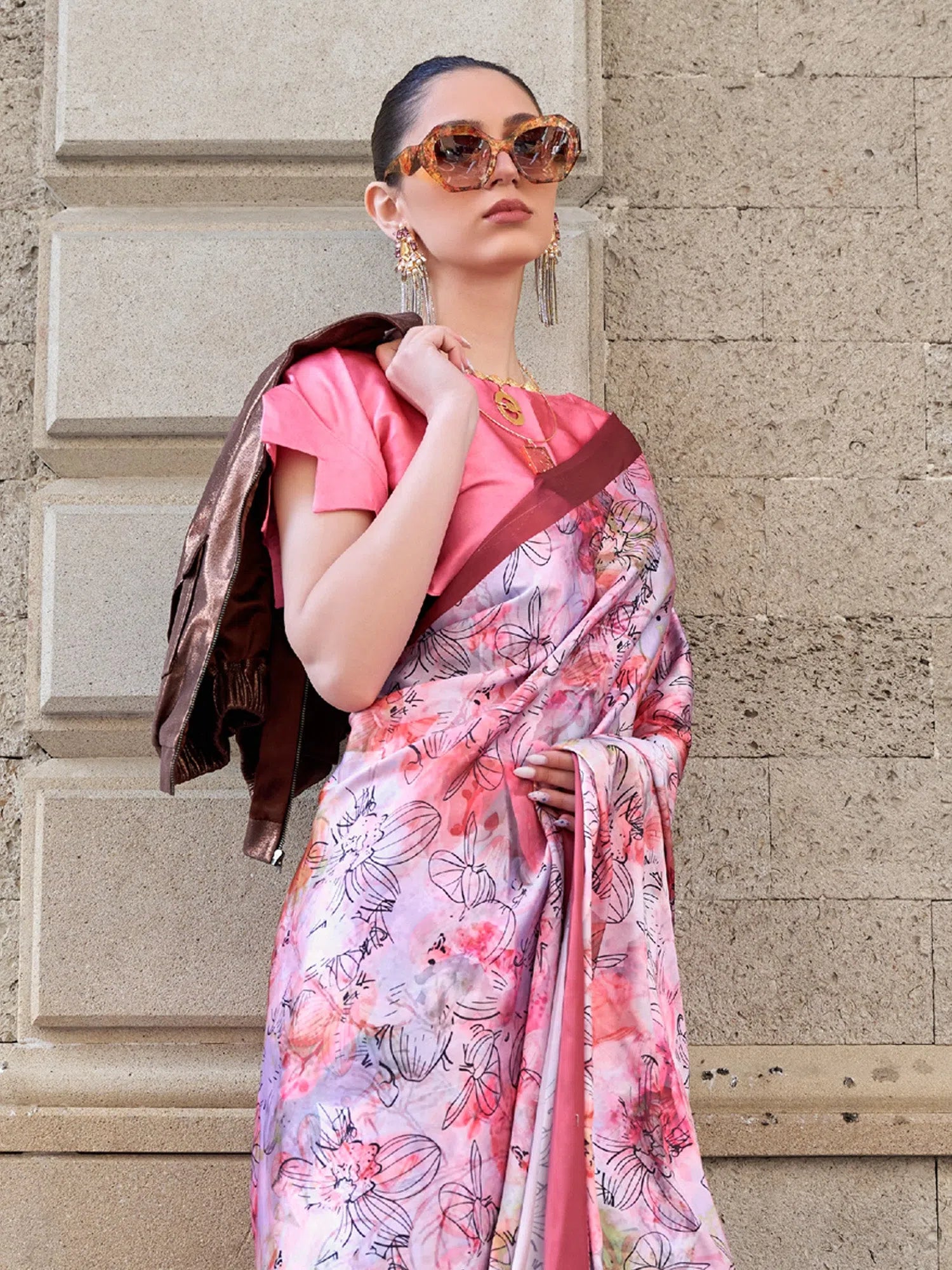 Mauve Digital Print Saree | Indian Sarees & Blouse