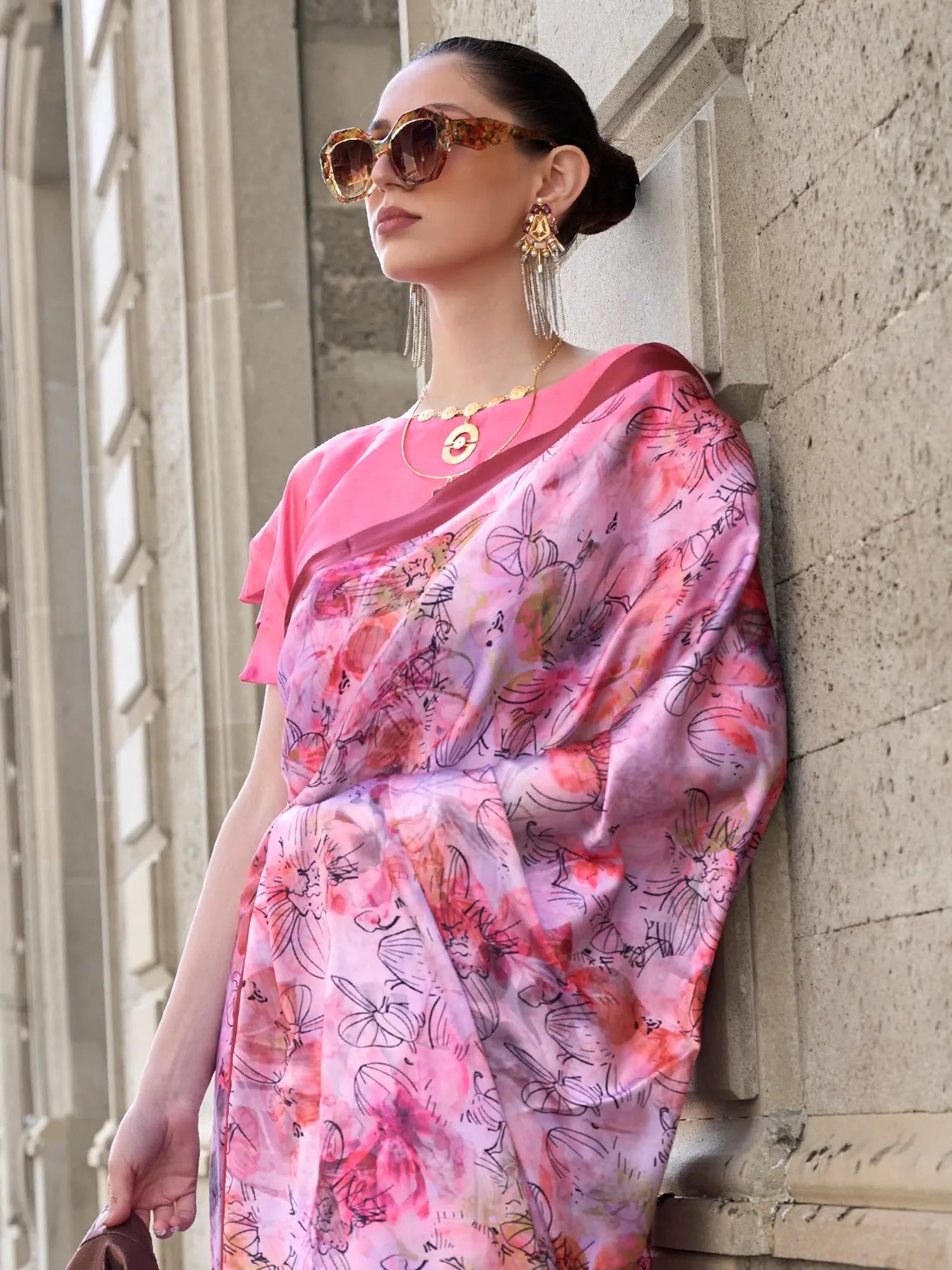 Mauve Digital Print Saree | Indian Sarees & Blouse