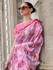 Women's Cotton Blue Printed Designer Saree With Blouse Piece-MINAXI3402