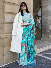 Women's Cotton Blue Printed Designer Saree With Blouse Piece-MINAXI4404