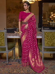 Women's Blend Pink Woven Design Designer Saree With Blouse Piece-KLOSET294002