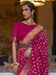 Women's Blend Pink Woven Design Designer Saree With Blouse Piece-KLOSET294002