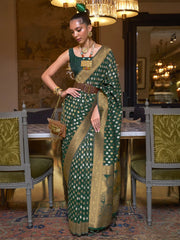 Women's Blend Navy Blue Woven Design Designer Saree With Blouse Piece-KLOSET294007