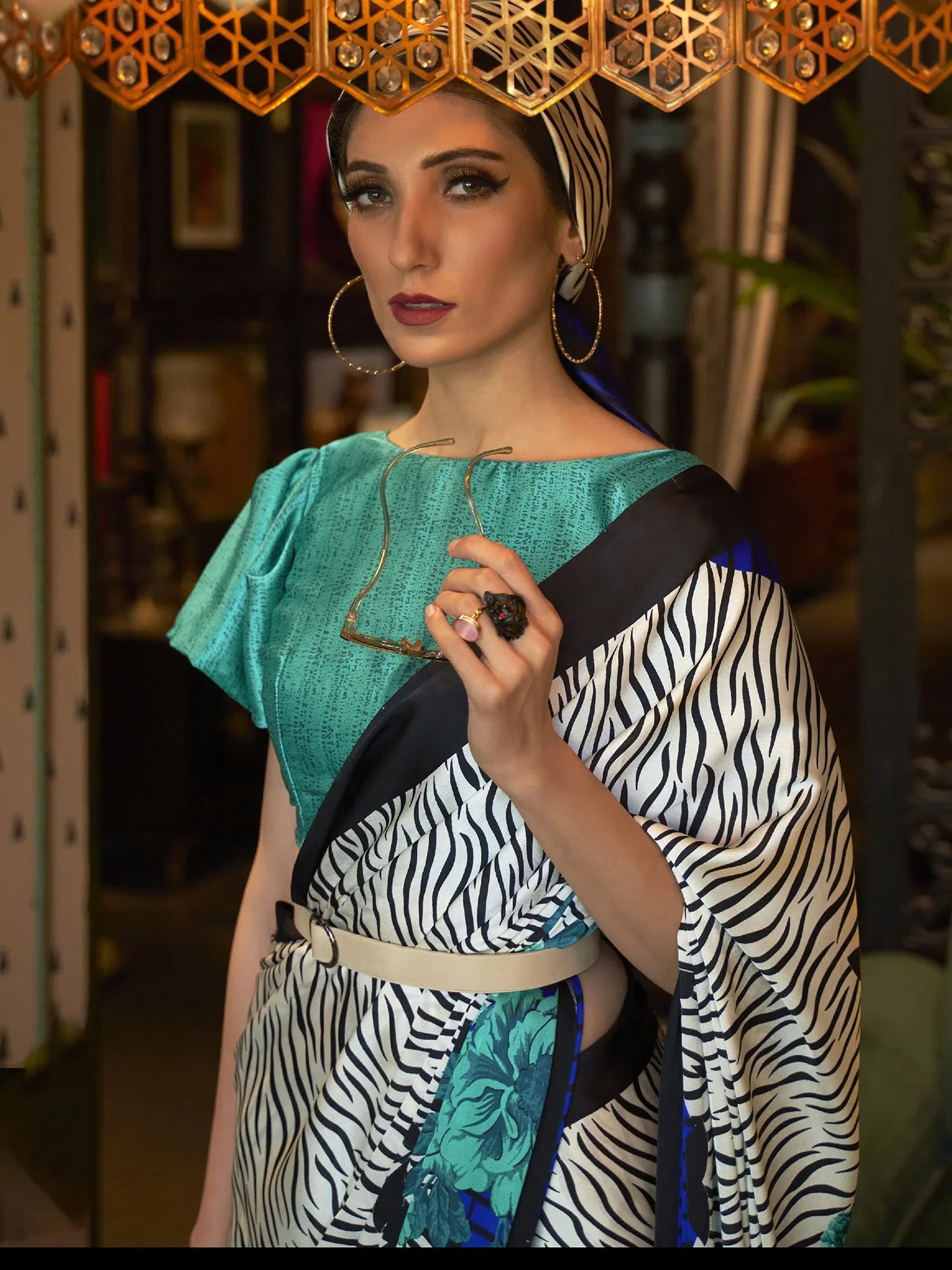 Printed Polyester Saree - Indian Sarees & Blouse Piece