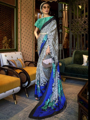 Women's Cotton Grey Printed Designer Saree With Blouse Piece-MINAXI1106