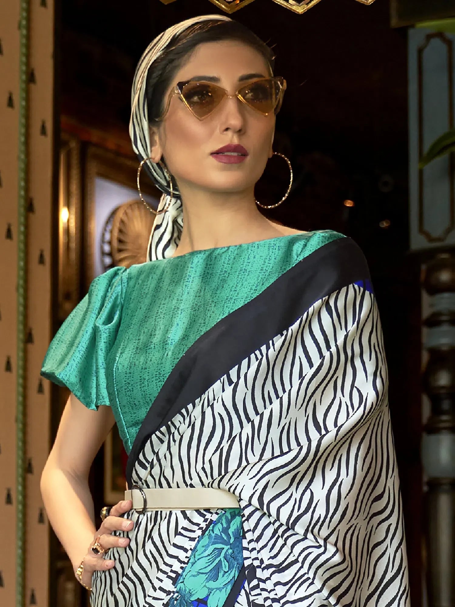 Printed Polyester Saree - Indian Sarees & Blouse Piece