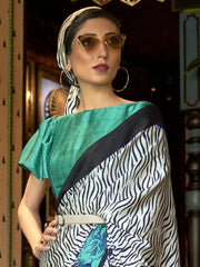 Women's Cotton Grey Printed Designer Saree With Blouse Piece-MINAXI1106