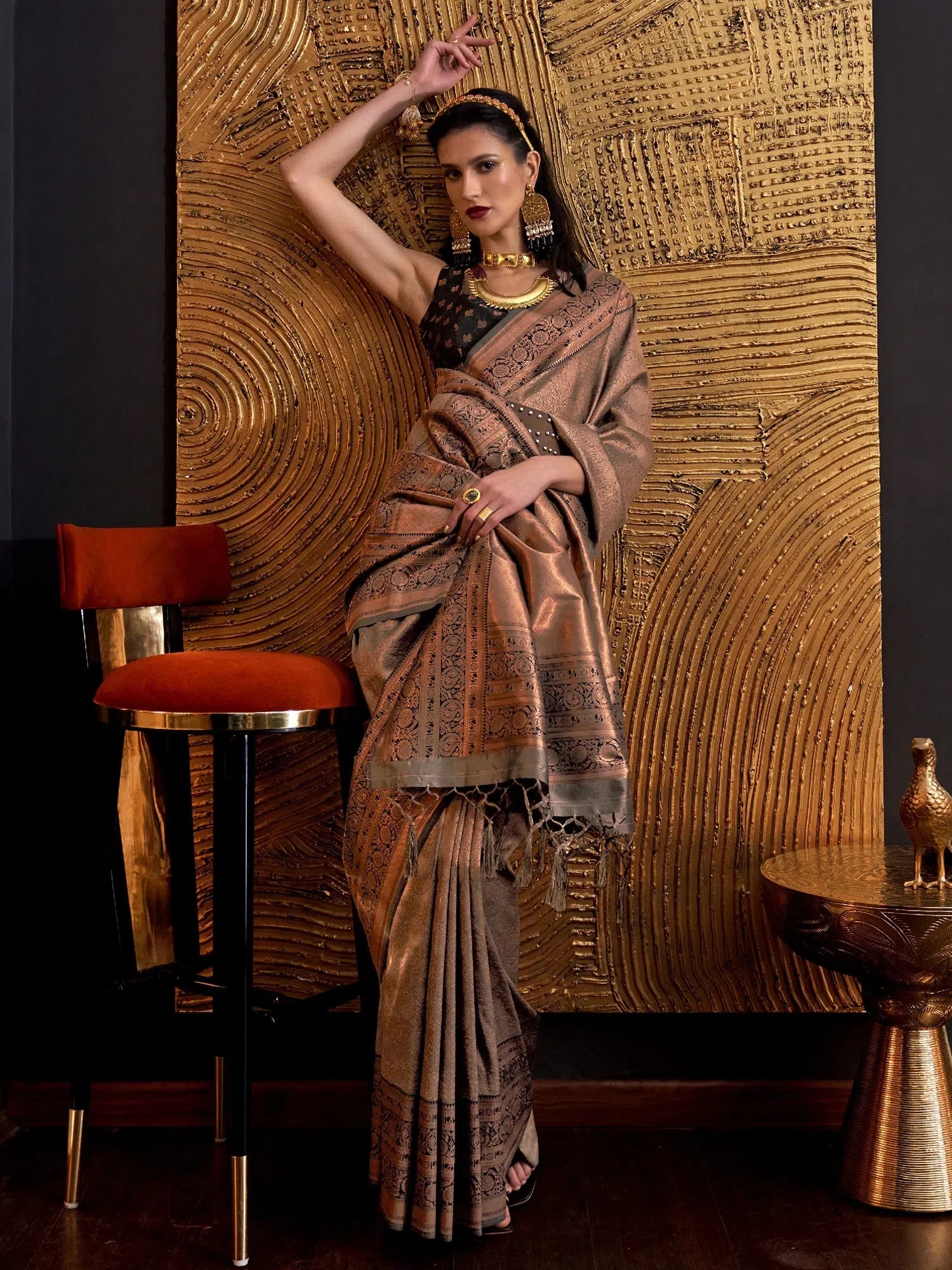 Grey Woven Design Indian Sari - Designer Saree India