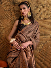 Women's Blend Grey Woven Design Designer Saree With Blouse Piece-KMIYA326001