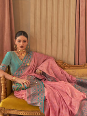 Women's Blend Grey Woven Design Handloom Saree With Blouse Piece-KNMNI2002
