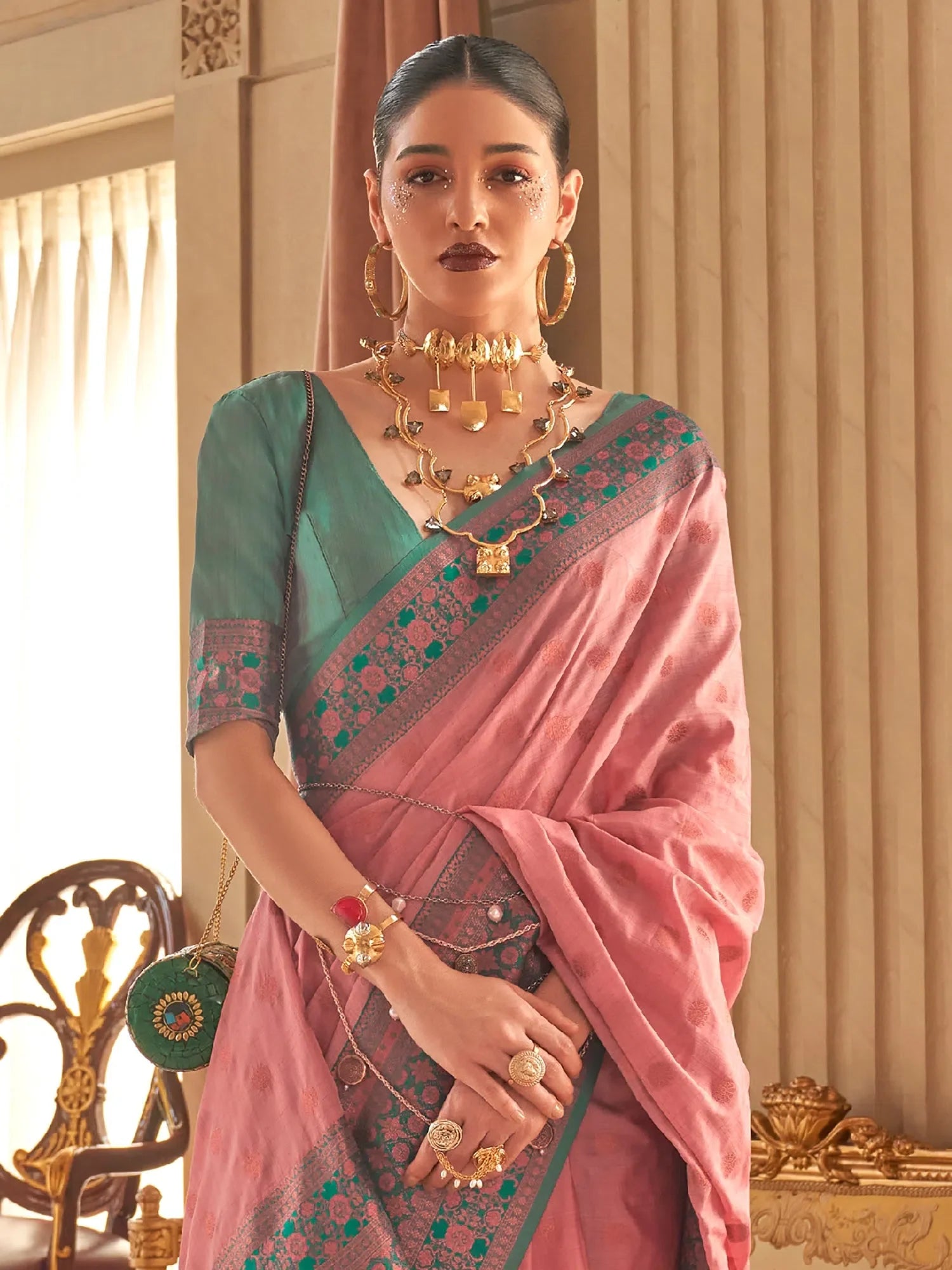 Mauve Woven Polyester Saree | Indian Sari & Blouse