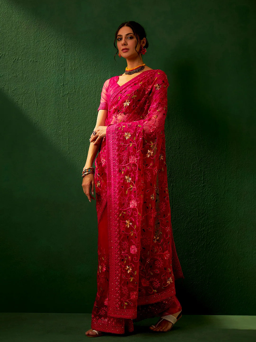 Magenta Embroidered Saree | Indian Sarees Online