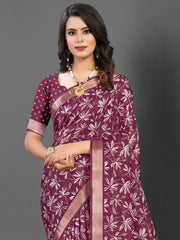 Women's Cotton Grey Printed Designer Saree With Blouse Piece-MINAXI5001