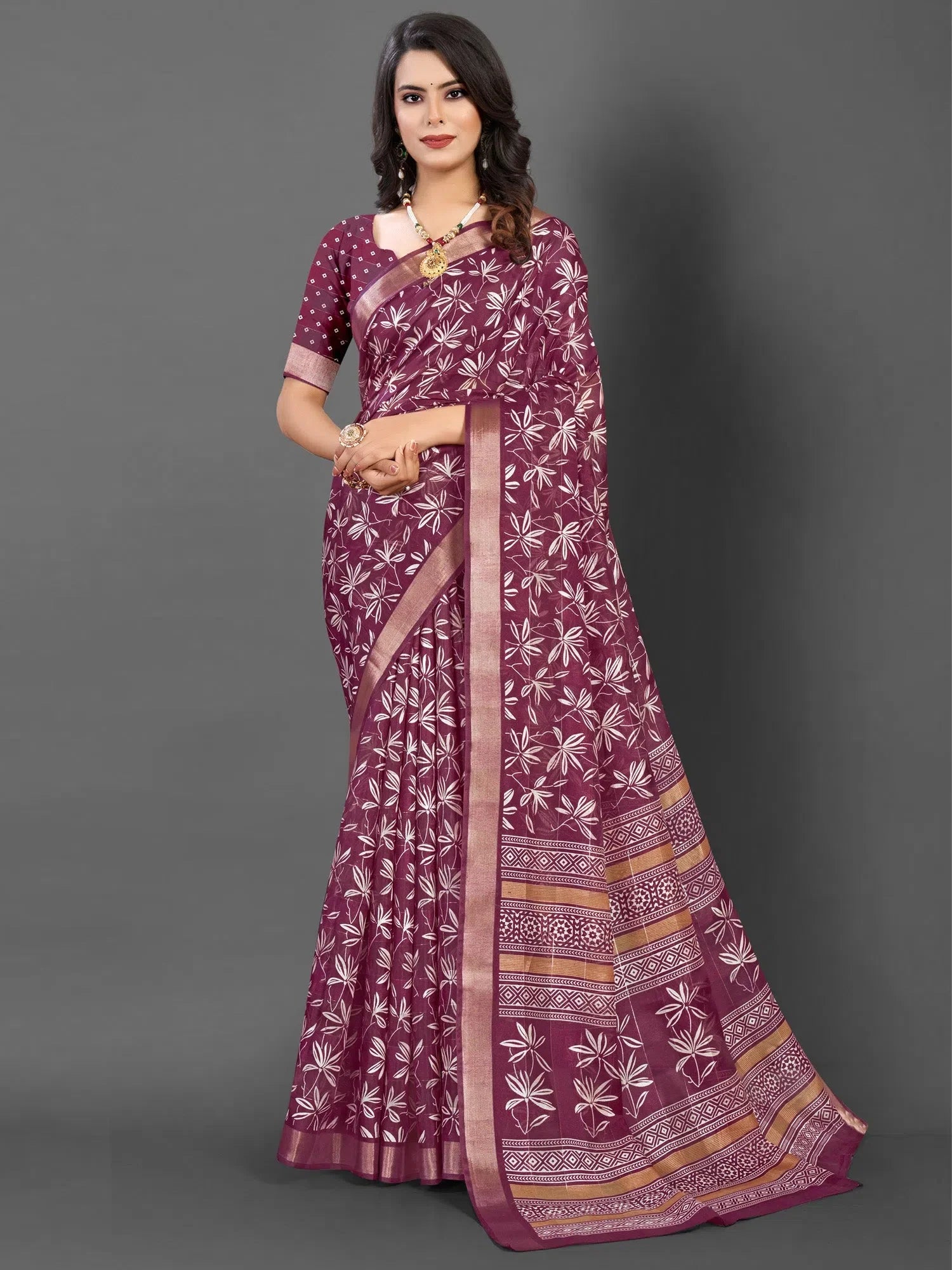 Magenta Printed Saree | Designer Sarees India