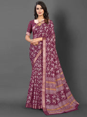 Women's Cotton Grey Printed Designer Saree With Blouse Piece-MINAXI5001