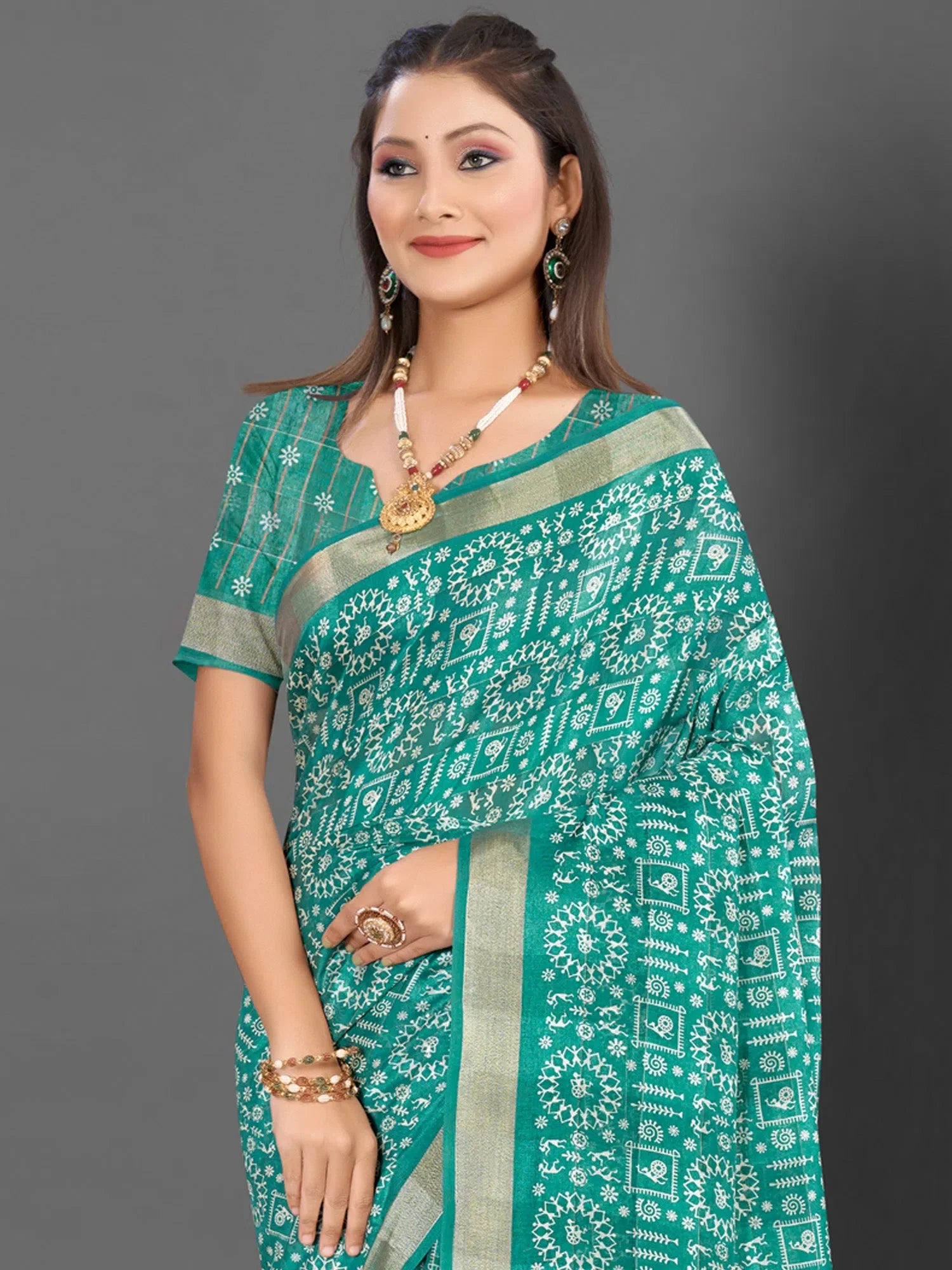 Elegant Blue Printed Polyester Saree | Indian Wedding Sarees