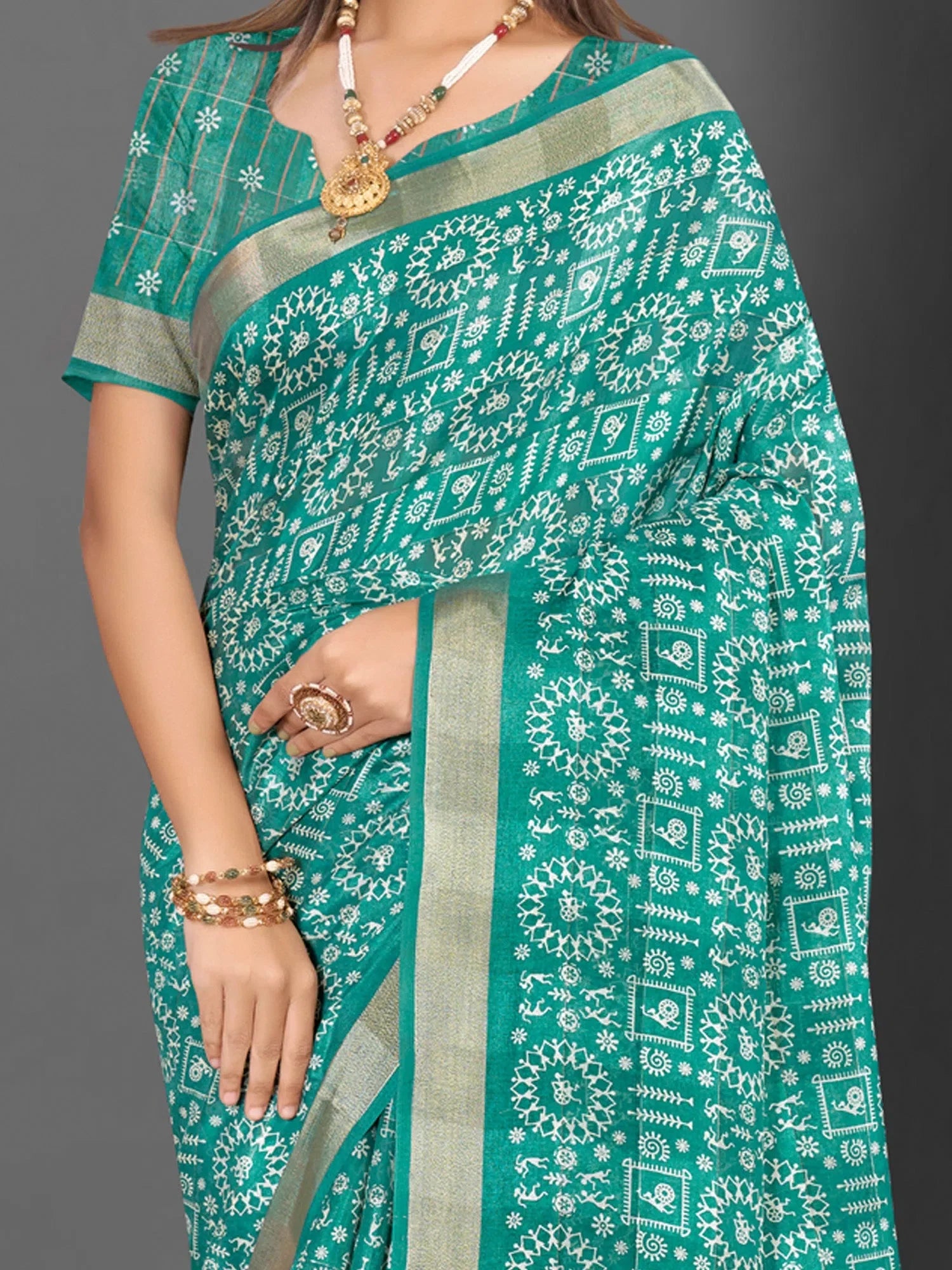 Elegant Blue Printed Polyester Saree | Indian Wedding Sarees